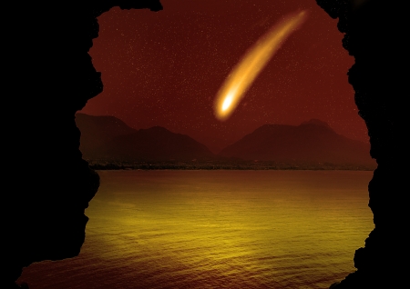 comet flying through space close to the earthの写真素材