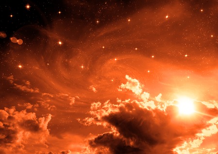 Stars of a planet and galaxy in a free spaceの写真素材