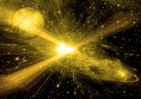 Stars of a planet and galaxy in a free spaceの写真素材