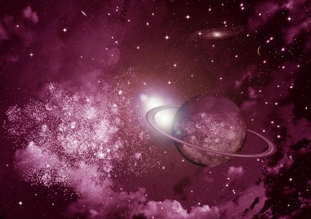 Stars of a planet and galaxy in a free spaceの写真素材