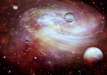 Stars of a planet and galaxy in a free spaceの写真素材