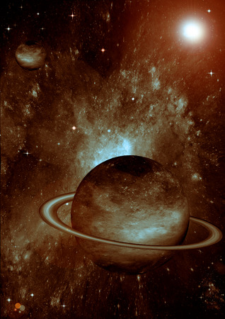 Stars of a planet and galaxy in a free spaceの写真素材