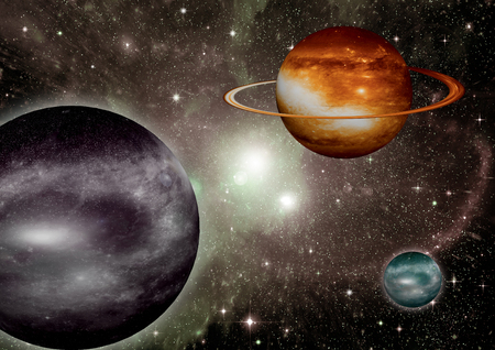 Stars of a planet and galaxy in a free spaceの写真素材