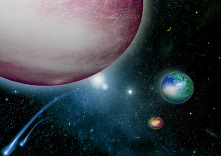 Stars of a planet and galaxy in a free space Elements of this image furnished by NASA
