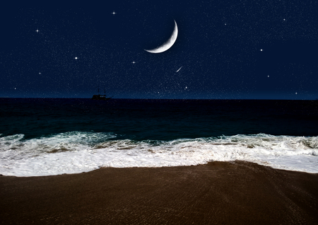 The moon in the night sky "3D rendering"の写真素材