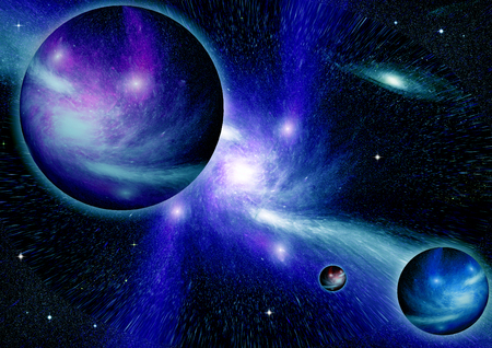 Stars of a planet and galaxy in a free spaceの写真素材