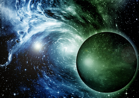 Stars of a planet and galaxy in a free spaceの写真素材