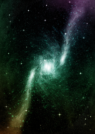 Stars of a planet and galaxy in a free space.の写真素材