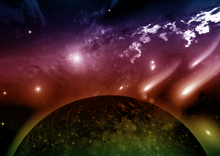 Stars of a planet and galaxy in a free spaceの写真素材