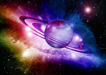 Stars of a planet and galaxy in a free spaceの写真素材