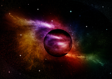 Stars of a planet and galaxy in a free spaceの写真素材