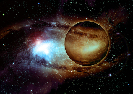 Stars of a planet and galaxy in a free spaceの写真素材
