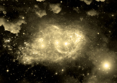 Stars of a planet and galaxy in a free spaceの写真素材