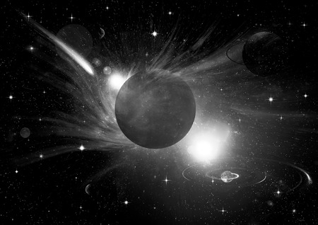 Stars of a planet and galaxy in a free spaceの写真素材