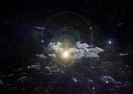 Stars of a planet and galaxy in a free spaceの写真素材