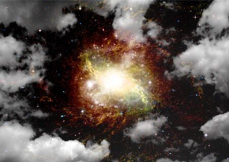 Stars of a planet and galaxy in a free space Elements of this image furnished by NASA. 3D rendering