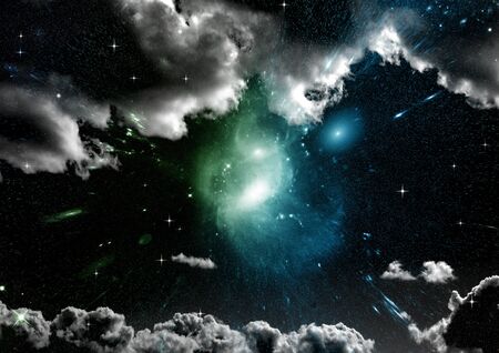 Stars of a planet and galaxy in a free space Elements of this image furnished by NASA. 3D renderingの写真素材
