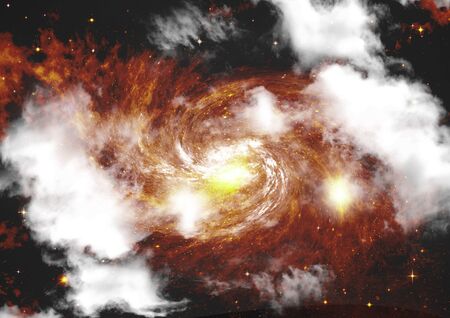 Stars of a planet and galaxy in a free space Elements of this image furnished by NASA. 3D rendering