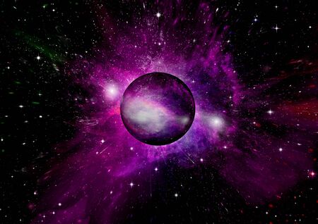 Stars of a planet and galaxy in a free spaceの写真素材