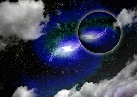 Stars of a planet and galaxy in a free spaceの写真素材