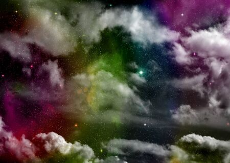 Stars of a planet and galaxy in a free space. 3D rendering