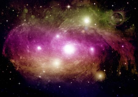 Stars of a planet and galaxy in a free spaceの写真素材