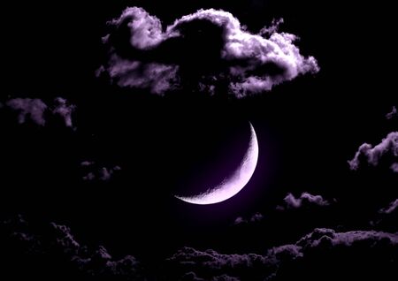 The moon in the night sky in clouds 3D illustrationの写真素材