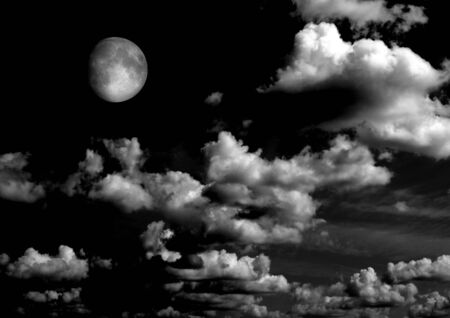 The moon in the night sky in clouds 3D illustration