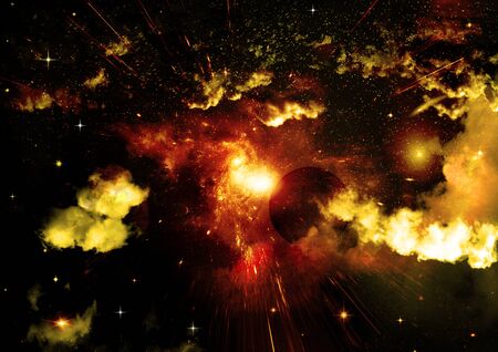 Stars of a planet and galaxy in a free space Elements of this image furnished by NASA. 3D renderingの写真素材