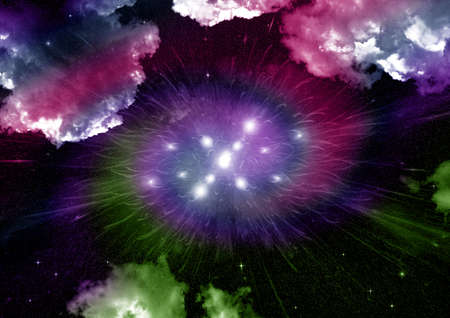 Stars of a planet and galaxy in a free spaceの写真素材