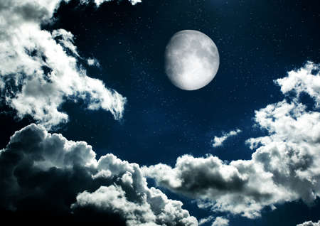 The moon in the night sky 3D renderingの写真素材