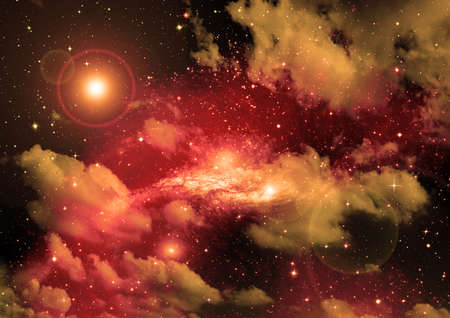 Stars of a planet and galaxy in a free spaceの写真素材