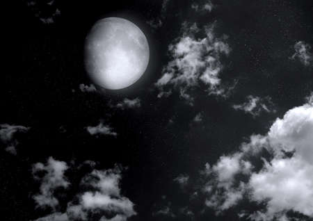 The moon in the night sky in clouds 3D illustrationの写真素材
