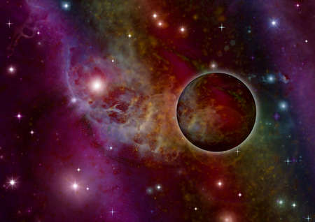 Stars of a planet and galaxy in a free spaceの写真素材