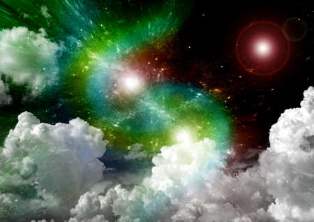 Stars of a planet and galaxy in a free spaceの写真素材