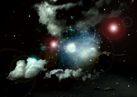 Stars of a planet and galaxy in a free spaceの写真素材