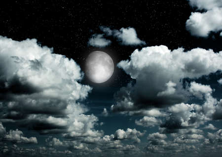 The moon in the night sky in clouds 3D illustrationの写真素材