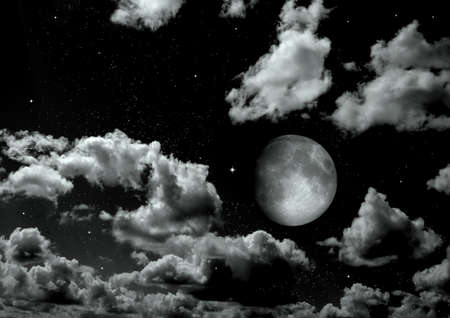 The moon in the night sky in clouds 3D illustration
