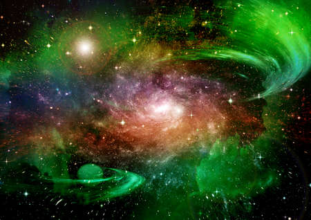 Stars of a planet and galaxy in a free spaceの写真素材