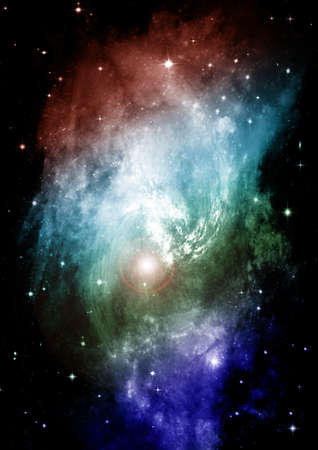 Stars of a planet and galaxy in a free space 3D renderingの写真素材