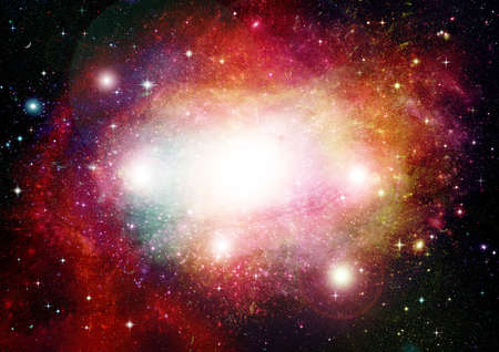 Stars of a planet and galaxy in a free space 3D renderingの写真素材