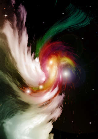 Stars of a planet and galaxy in a free space 3D renderingの写真素材