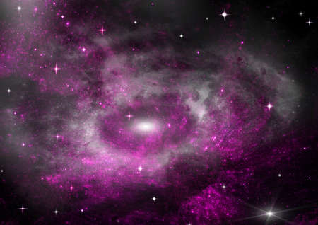 Stars of a planet and galaxy in a free space 3D renderingの写真素材