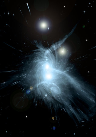 Stars of a planet and galaxy in a free spaceの写真素材