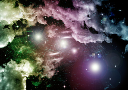 Stars of a planet and galaxy in a free spaceの写真素材