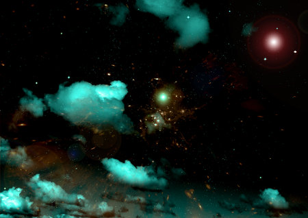 Stars of a planet and galaxy in a free spaceの写真素材
