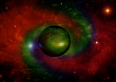 Stars of a planet and galaxy in a free spaceの写真素材