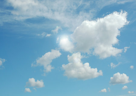 white air clouds in the blue skyの写真素材
