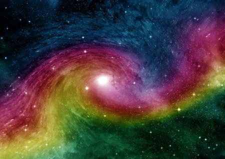 Stars of a planet and galaxy in a free space . 3D renderingの写真素材