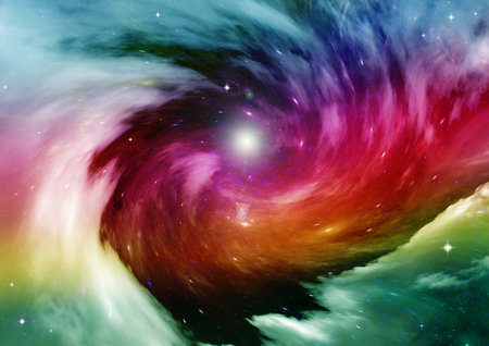 Stars of a planet and galaxy in a free space  3D renderingの写真素材